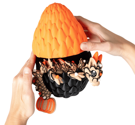 Turtle Creations: Halloween Pumpkin Cookie Dragon In An Orange Pumpkin Egg - Large