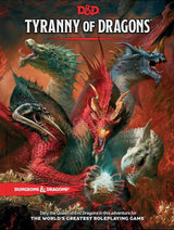 Cover of 'Tyranny of Dragons' for Dungeons & Dragons featuring four dragons.