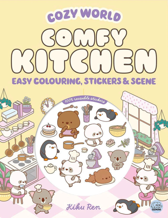 Cozy World Comfy Kitchen: Easy Colouring and Sticker Scene for Teens, Young Adults and Adults