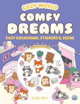 Cozy World Comfy Dreams: Easy Colouring and Sticker Scene for Teens, Young Adults and Adults