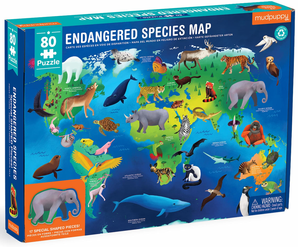 MudPuppy: Endangered Species Around the World Geography Puzzle - 80 Piece