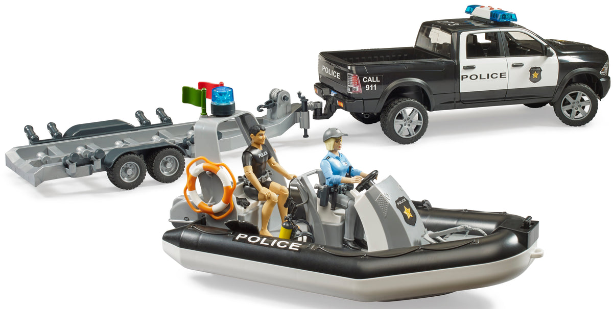 Bruder: RAM 2500 Police Pickup & Trailer with Boat & Light & Sound Module