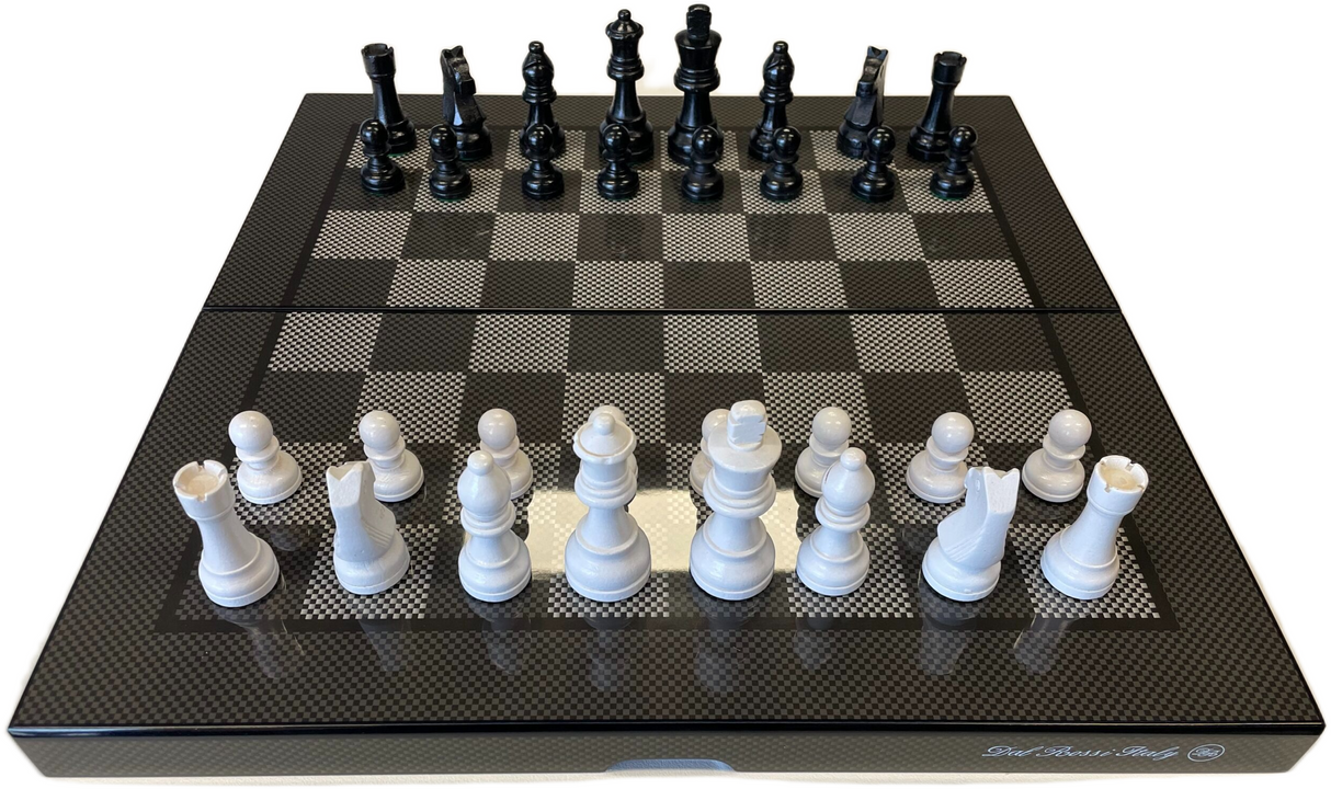 Dal Rossi Carbon Fibre Finish Folding Chess Set (40)