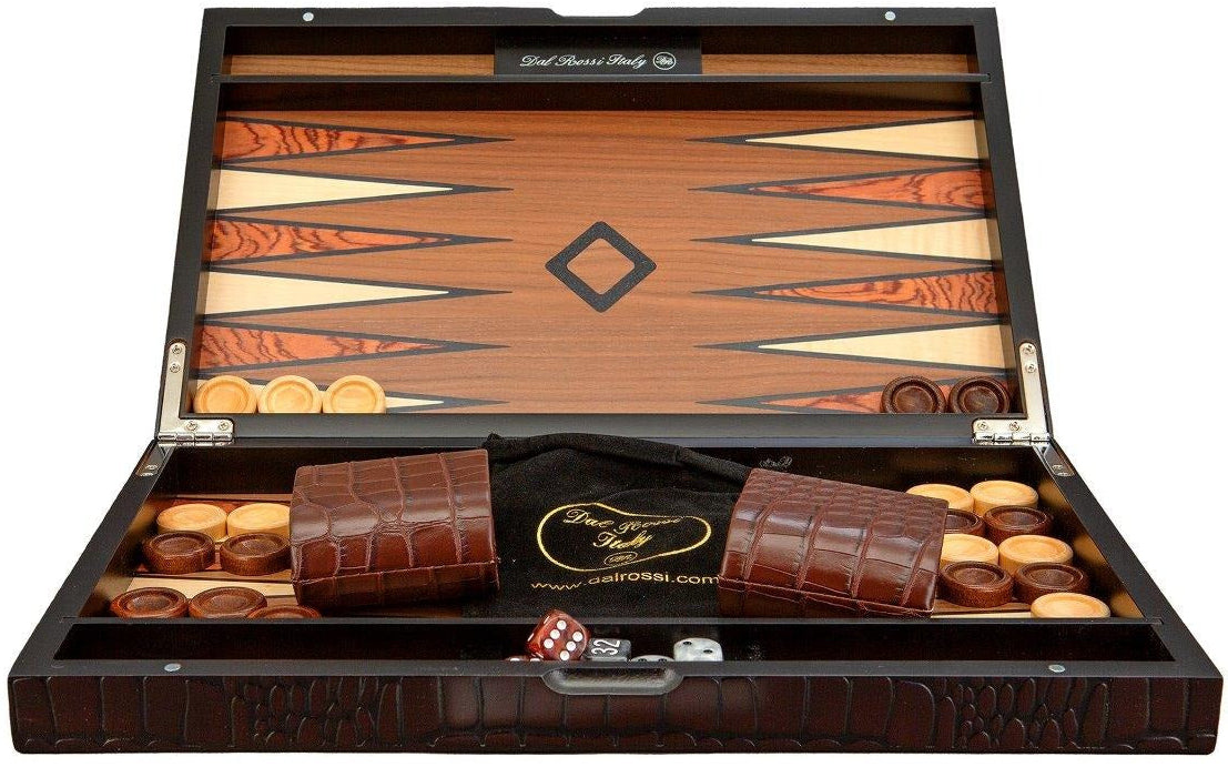 Dal Rossi: 18" Wooden Crocodile Engraved Backgammon Set